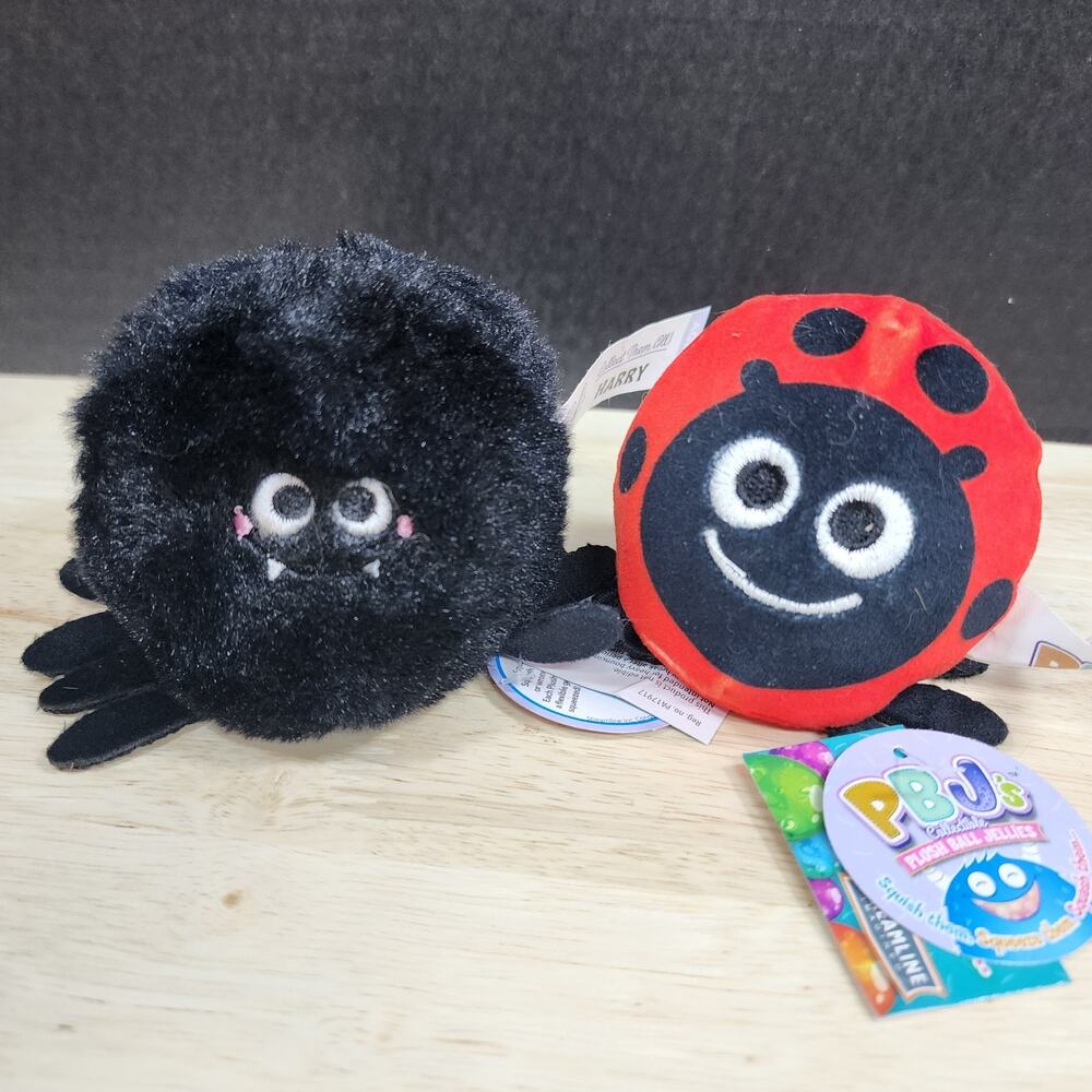 PBJ's Plush Ball Jellies Harry & Dottie Spider Ladybug Squishy Plush Toy Lot NWT
